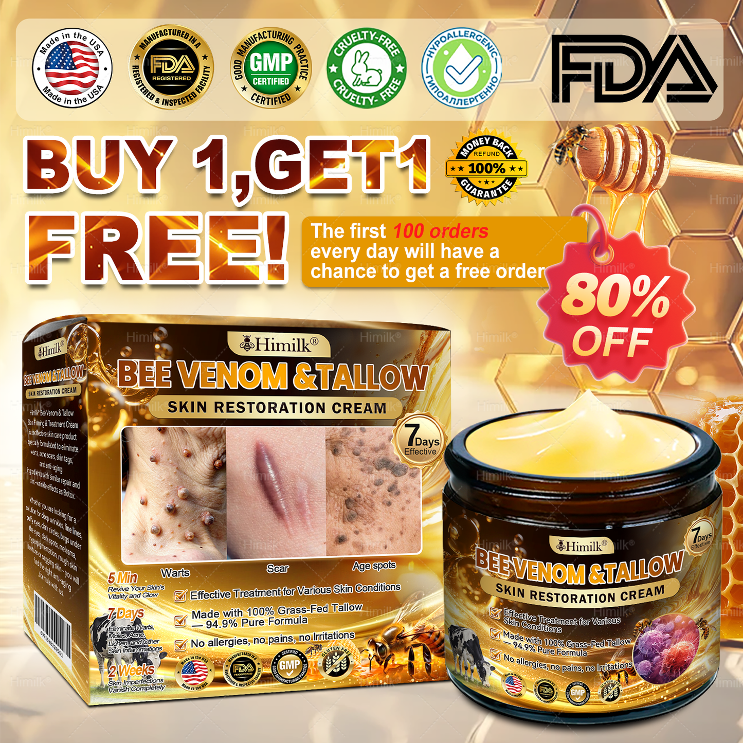 𝑯𝒊𝙢𝒊𝙡𝙠® 𝑩𝐞𝐞 𝑽𝙚𝙣𝙤𝙢 & 𝑻𝙖𝙡𝙡𝙤𝙬 𝑺𝐤𝐢𝐧 𝙍𝐞𝐬𝐭𝐨𝐫𝐚𝐭𝐢𝐨𝐧 𝘾𝐫𝐞𝐚𝐦 (Effective Within 7 Days)𝑩𝐞𝐞 𝑽𝙚𝙣𝙤𝙢 + 𝑻𝙖𝙡𝙡𝙤𝙬 · 7X Deep Hydration, targets wrinkles, sagging, stretch marks, dark spots, purpura, inflammations and more💧