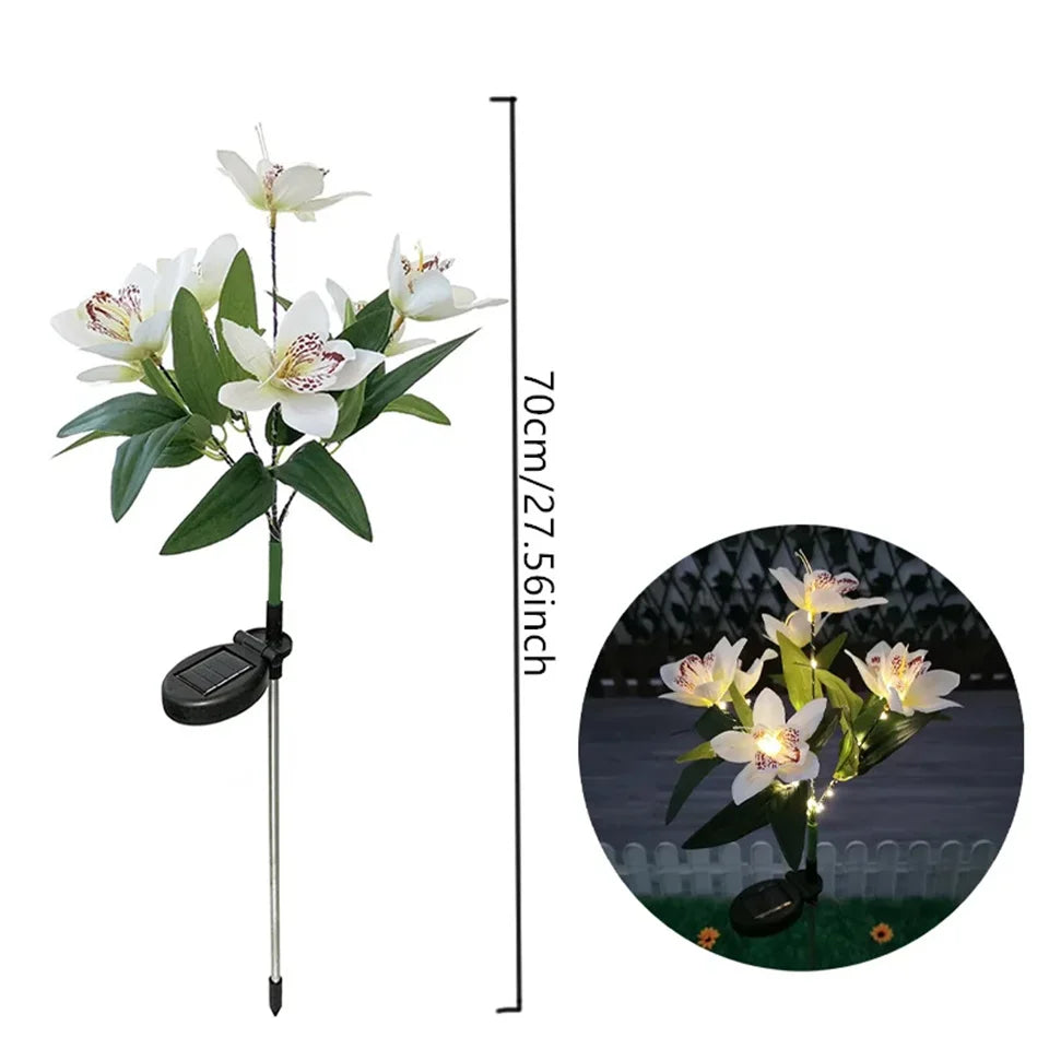 Solar Lights Outdoor Garden Decorative Flowers Waterproof Solar Orchid Flowers Light LED Solar Powered Landscape Lights for Yard