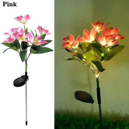 Solar LED Lawn Lamp Artificial Orchid Garden Summer Decor Outdoor Solar Landscape Ground Lights for Wedding Camping Decoration