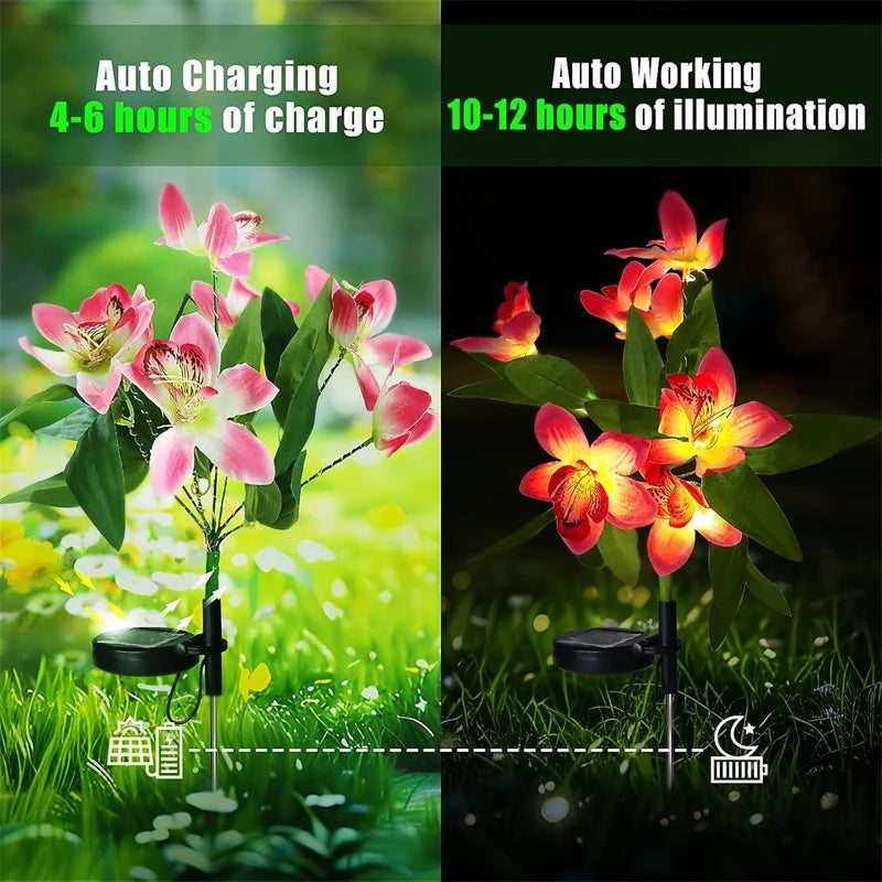 Solar Lights Outdoor Garden Decorative Flowers Waterproof Solar Orchid Flowers Light LED Solar Powered Landscape Lights for Yard