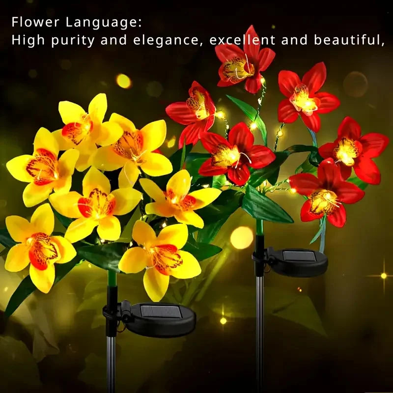Solar Lights Outdoor Garden Decorative Flowers Waterproof Solar Orchid Flowers Light LED Solar Powered Landscape Lights for Yard