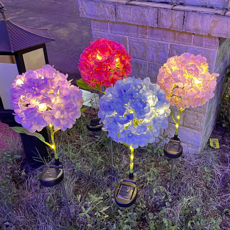 TheSolarHydrangeaLawnLightSimulatesTheOutdoorGarden Decorative Lights in The Garden of The Villa Garden Landscape Garden Lights