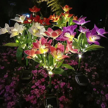 Solar LED Lawn Lamp Artificial Orchid Garden Summer Decor Outdoor Solar Landscape Ground Lights for Wedding Camping Decoration